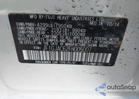 2015 Subaru Impreza 2.0I Premium из США, поврежденный, VIN JF1GJAC62FH005007